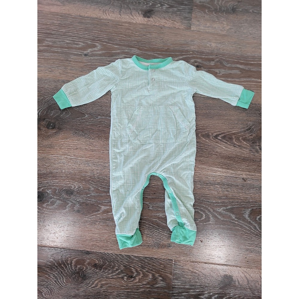 Sweet Bamboo Romper One Piece Snug Fit Green White Checkered‎ 0-3 Months #9